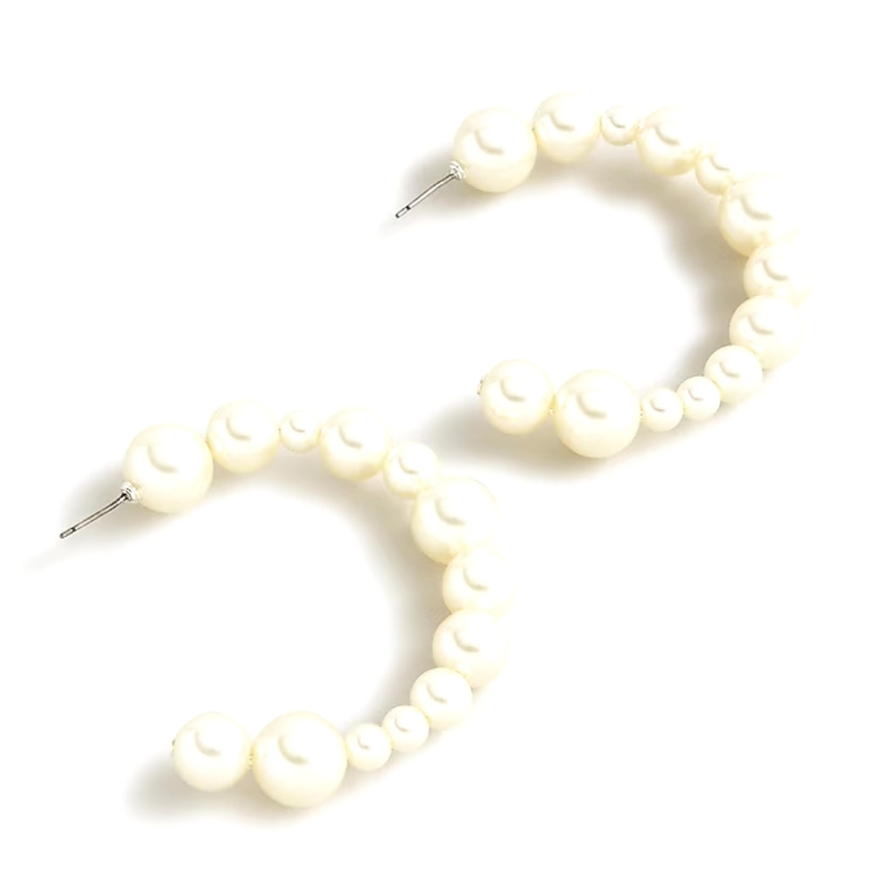 J.Crew large pearl hoop earrings, white